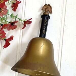 Vintage Metal 1776 School Bell Eagle Finial Brass Tone Clacker Patriotic
